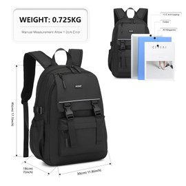 KONO Men's Backpack, 15.6 Inch Laptop Backpack, Portability, Travel Backpack, Waterproof with Adjustable Buckle and Multiple Pockets for Travel, Weekender, Sports, black