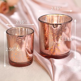 Volens 24pcs Assorted Rose Gold Votive Candle Holders for Wedding Table Centerpieces, Large Mercury Glass Votives for Tealight Candle, Rose Gold Party Decorations for Bridal and Baby Shower