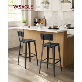 VASAGLE Set of 2 Bar Stools, Bar Height Stools, 29.1 Inches Tall Barstools with Back, Counter Bar Chairs for Kitchen Island, Steel Frame, Industrial Style, Easy Assembly, Ash Black and Ink Black