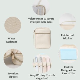 S.F. Creations Premium Bible & Book Carrying Case with Journaling Accessories - Convenient for Men, Women, Teens, and Kids, Ivory