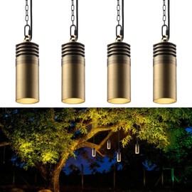 LEONLITE Low Voltage Hanging Landscape Lights, 12V Hanging Tree Lights, UL Listed, LED Outdoor Pendant Light for Gazebo, Pergola, Garden, Aluminum, IP65, 2700K Soft White, Brass Bronze, Pack of 4