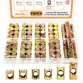 zDwfDc 76PCS Colored Metric M6 Barrel Nut M6 x 10mm/11mm/12mm/13mm/15mm/20mm Cross Dowel Slotted Nuts Kit DD027-c