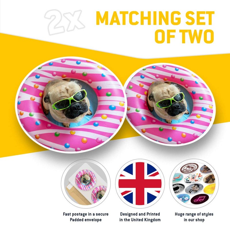 Vinyl Stickers (Set of 2) 7.5cm - Pool Party Pug