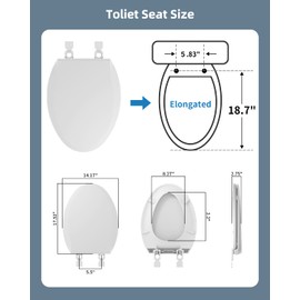 Hibbent Elongated Toilet Seat with Oval Cover, Soft Close Toilet Seat, Easy to Install,Never Loosen Hinge to Prevent Shifting, Non-slip Seat Bumpers and Easily Cleaning(White)