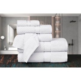 Ample Decor Towels for Bathroom, 6 Pieces Gift Set, 100% Cotton Soft Quick Dry, 2 Bath Towels, 2 Hand Towels, 2 Wash Cloths - White