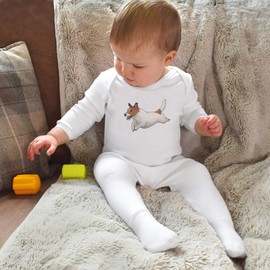 Azeeda 0-3 Month 'Running Jack Russell Dog' Baby Romper Jumpsuit/Sleep Suit (SS00069699) White