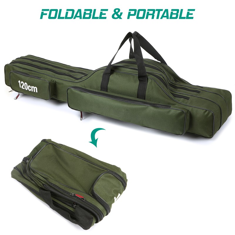 3 Layers Fishing Pole Bag Portable Folding Rod Carry Case