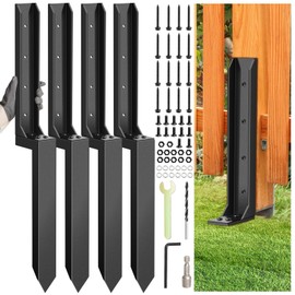4 Pcs Fence Post Anchor, Thickened Steel Anchor Fence Post Kit Ground Stakes to Fix Broken/Leaning Wood FenceSupport Black