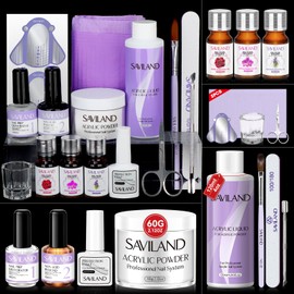 Saviland Acrylic Nail Kit for Starters: 3 Colors Acrylic Powder and Liquid Set Acrylic Nail Brush Nail Tool Kit Acrylic Set for Beginners DIY Nail Extension Acrylic Nail Application Nail Manicure Gift