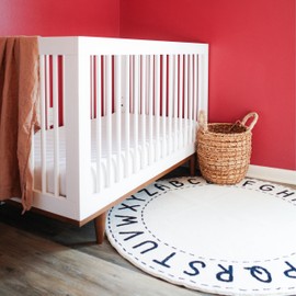 ACR Home Machine Washable 48 inch ABC Kids Rugs for Playroom Rug - Round ABC Rug Non Slip Nursery Rug - Black White Gender Neutral Alphabet Kids Rug