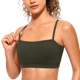 CRZ YOGA Women's Butterluxe Bandeau Sports Bra Adjustable Straps Padded Yoga Bras Square Neck Wireless Workout Crop Top Olive Green 10