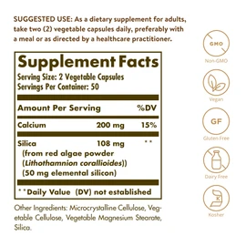 Solgar Oceanic Silica from Red Algae 25 mg, 100 Vegetable Capsules - Excellent Source of Calcium, Supports Bone Health - Non-GMO, Vegan, Gluten Free, Dairy Free, Kosher - 50 Servings