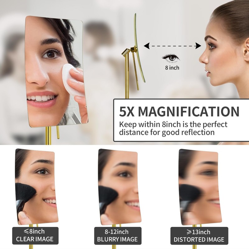 DOWRY 5X Tabletop Magnifying Makeup Mirror Adjustable Rectangular Vanity Mirror