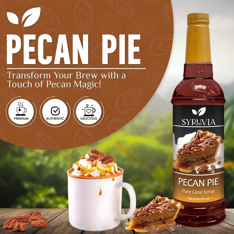 Syruvia Coffee Syrup, Pecan Pie Flavored Syrup for Drinks, Lattes,