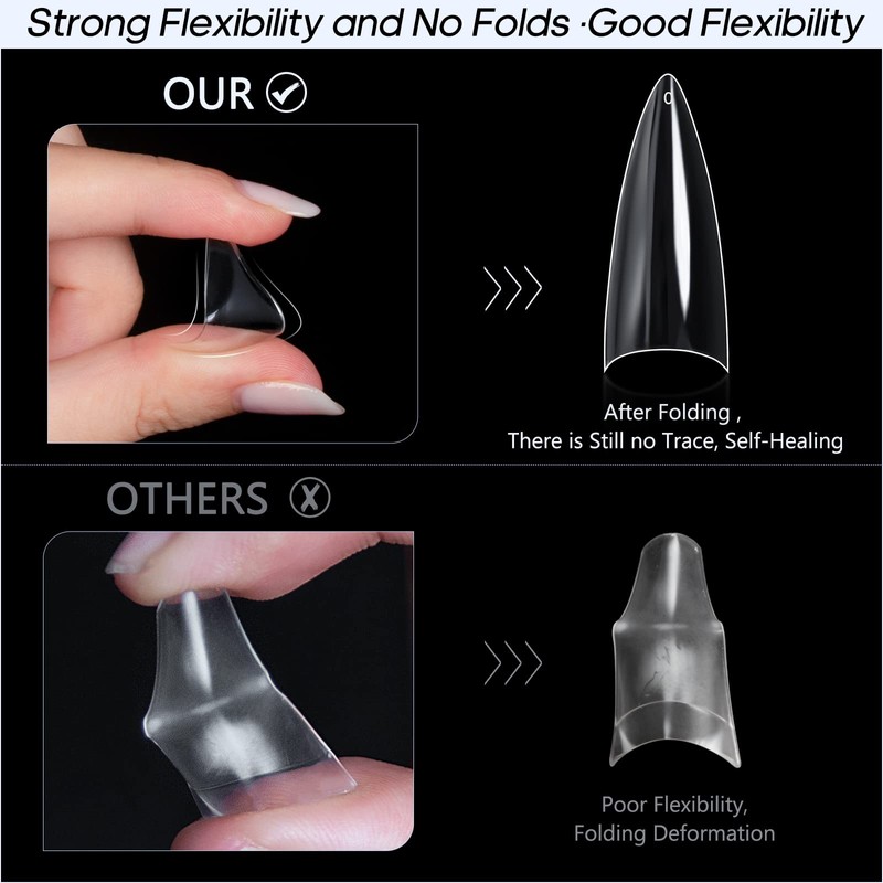 Ranrose 120PCS Short Nail Tips,Short Soft Gel Stiletto Nail Tips