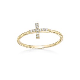 Lavari Jewelers Lab Grown Diamond Cross Ring for Women - 18k Yellow Gold Plated 925 Sterling Silver Twisted Band Rings for Her (F-G, VS1-VS2, 0.07 cttw) Sideways Cross Statement Band Size 4