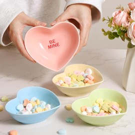 Treory Heart Bowls Valentines Day Decor: 4pcs Heart Shaped Bowl Ceramic Dessert Candy Bowl Porcelain Valentines Day Candy Dish, Romantic Valentines Day Decorations for the Home Gifts Party Supplies