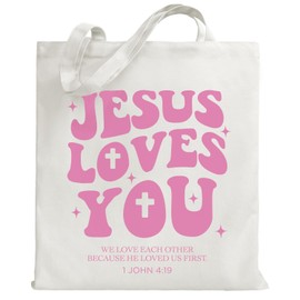 TiTkaiVi Jesus Loves You Christian FAith Canvas Tote Bag for Woman, Christian Gifts for Woman Friends BFF