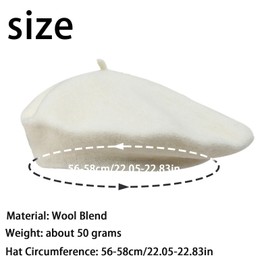 MUNSKT Beret Hat for Women Adults Wool French Style Plain Classic Color Beret Unisex Soft Warm Outdoor Vintage Artist Hat Beanie Unisex White White M/L, White
