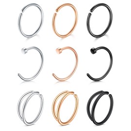 QWALIT Nose Rings Hoops Half Hoop Nose Ring Double Nose Hoops Cartilage Hoop Earring Cartilage Earring Hoop Helix Hoop Earring Small Hoop Earrings for Cartilage Tragus Hoop Earring 20g 10mm
