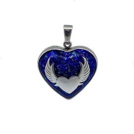 Dije llamador de Ángeles de plata esterlina ley 925, corazón doble vista, colibrí - corazón con alas, campanita angelical de Agalea. (Azul)