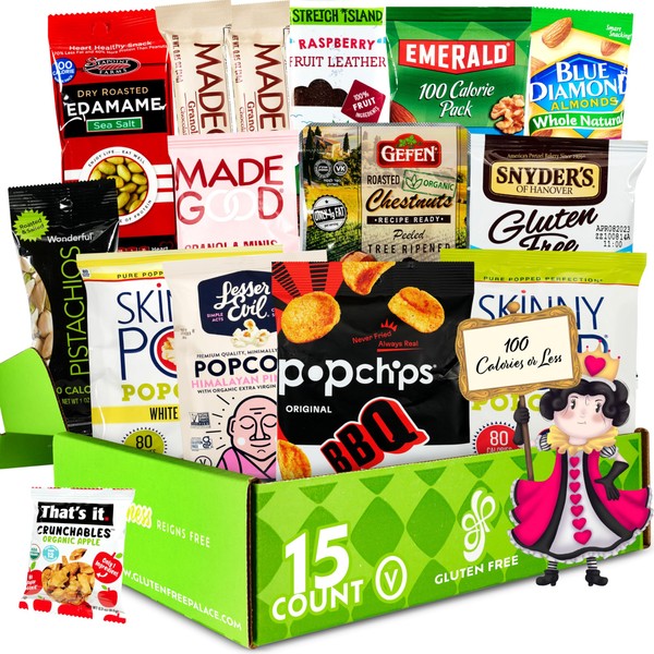 100 Calorie Snacks Variety Pack | Healthy Snacks Care Package | Low Calorie Snacks | Holiday Gift Baskets | Vegan Snacks, Protein Bars & Nuts - 100 calories or Less [15 count] Snack Food Gifts