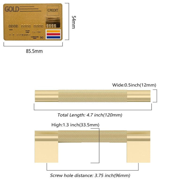 Coinkoly 10 Pack 3-3/4"(96mm) Brushed Gold Cabinet Handles Knurled Cabinet