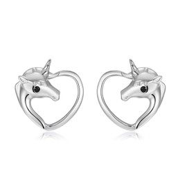 Qings Unicorn Stud Earrings Girls 925 Sterling Silver Hypoallergenic Birthday Gifts for Women Daughter Teen Children