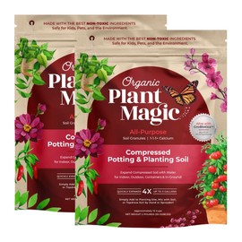 Compressed Organic Potting Soil: 100% Organic, Expands Up to 4X with Water, Nutrient-Dense Plant Food Derived from Worm Castings, Types of Plants, Kid & Pet Safe (Two 2 lb Bags)
