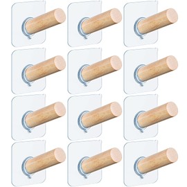 Jetec Hat Hooks for Wall Hat Hanger Hat Hooks Hat Pegs Adhesive Wood Hooks Self Adhesive Hooks Wooden Hat Rack Coat Hooks Wall Mounted Hook for Home School Office (12 Pcs, 6 cm/ 2.4 inch)
