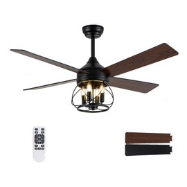 Curve Curio 52 Inch Farmhouse Ceiling Fan with Light and Remote Industrial Ceiling Fan Quiet and Reversible DC Motor Rustic Caged Chandelier Fan for Living Room Bedroom Patio