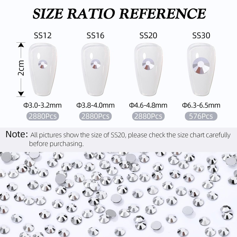 Meibite Silver Flatback Rhinestones, Glass Rhinestones for Nail Art and