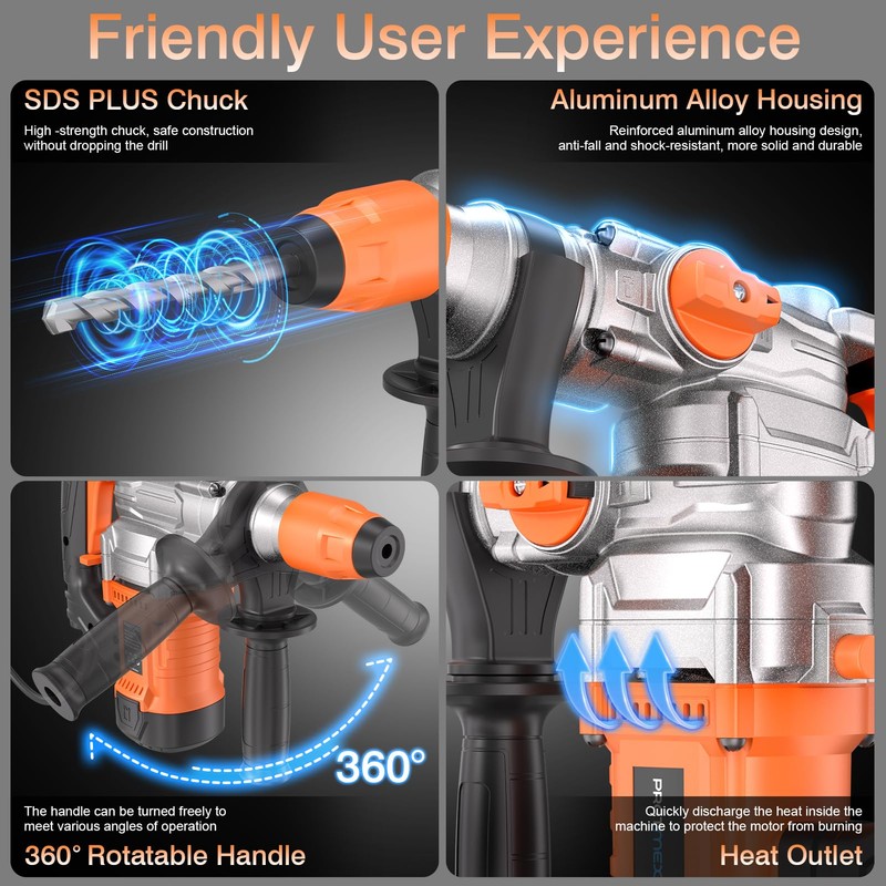 1-1/4 Inch SDS-Plus 13 Amp Heavy Duty Rotary Hammer Drill