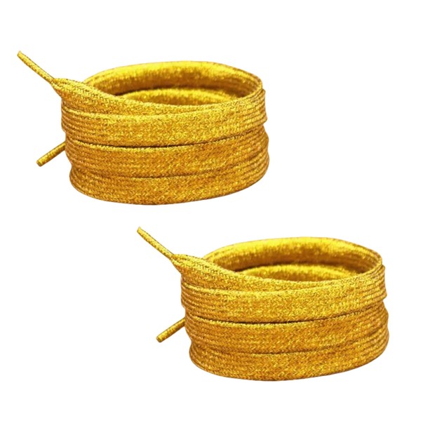 2 Pairs 140cm Metallic Glitter Flat Shoelaces Gold 10mm Sparkly