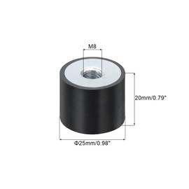 sourcing map 8Pcs 25 x 20mm M8 Thread Female Rubber Mounts, Vibration Isolators, Replaces Anti Vibration Pads Flat Silent Block Base Block
