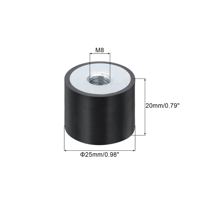 sourcing map 8Pcs 25 x 20mm M8 Thread Female Rubber