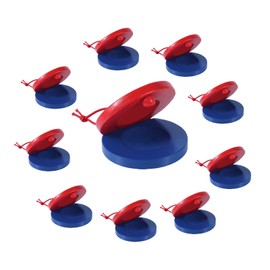 10pcs Wooden Castanets, 2.17in Wooden Finger Castanets Hand Clapper Finger Percussion Rhythm Instrument for Musical Education Fun (Blue and Red)