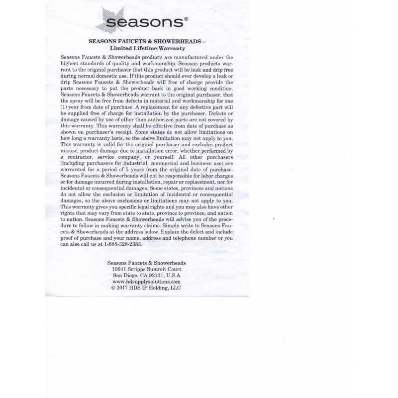 Seasons 534892 Fixed & Handheld Showerhead Design Combo w solid