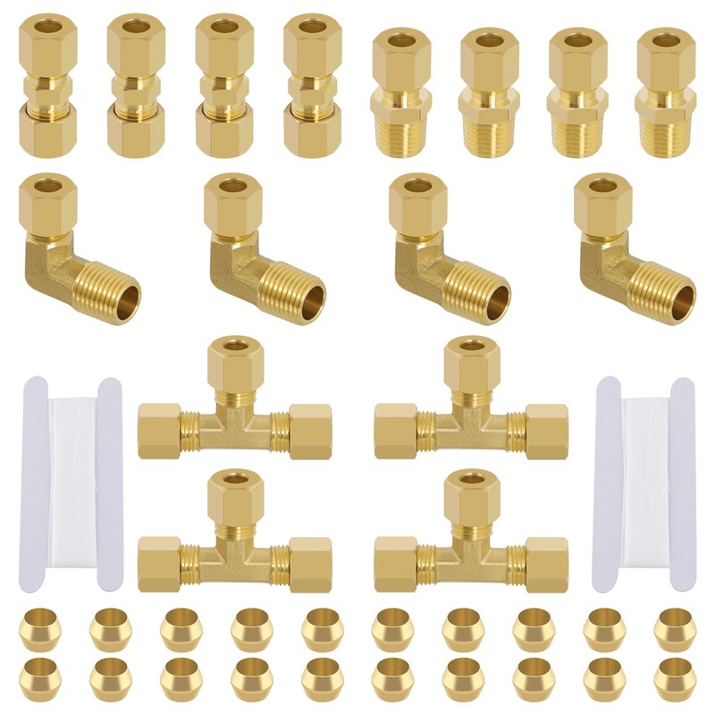 TRUSTKITS 1/4"OD x 1/4"OD Brass Compression Tube Fittings, 1/4" Compression