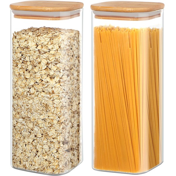 YUEYEE Glass Containers with Lid,Glass Spaghetti Storage Jar with Bamboo