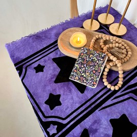 THE ART BOX Altar Table Cloth Tarot Mat Witchcraft Supplies - 18x18inch Square Alter Wiccan Spiritual Celestial Alter Pagan Cloth With Fringes (Star Moon Cards-Purple)