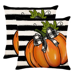 Aitukang Fall Pillow Covers 16x16 Set of 2 Autumn Pumpkin Stripe Decorative Throw Pillow Cover Thanksgiving Cushion Case for Home Couch Sofa Farmhouse Outdoor Decorative