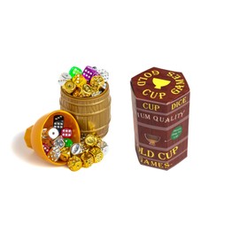 𝐆𝐨𝐥𝐝 𝐂𝐮𝐩 𝐃𝐢𝐜𝐞 - Play Liars, Yahtzee, Farkle, Balut, Dice Poker, Craps, CLo +20 Games - 1-12 Players - Gold and Silver Dice - Pocket Sized - Foodsafe Shot-Glasses - Free Scorecards