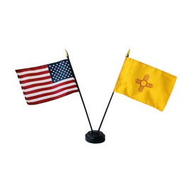 4x6 E-Gloss New Mexico Stick Flag w/U.S. Stick Flag & 2 Flag Plastic Table Base - Qty 6