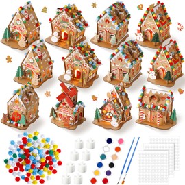 Liliful 12 Set Christmas Cardboard Gingerbread House Craft Kit Christmas Craft House Make a Gingerbread House Craft Party Games for Holiday Decor DIY Supplies