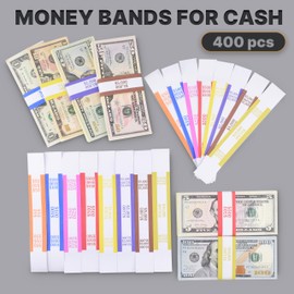 Pack of 400 Money Bands for Cash, Money Wrappers for Bills to Organize Cash - Self-Adhesive Money Straps, 8 Colors