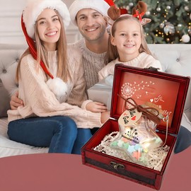 LED Wish Filler Money Gift Decorative Bottle with Cork and Small Wish Filler Paper Stars in Vintage Treasure Chest Gift for Birthday Christening Communion Confirmation Youth Consecration Wedding