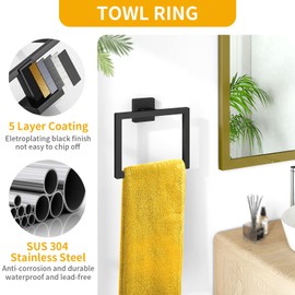 Toilet Paper Towel Holder Wall Mount, Stainless Steel Hand Towel Holder and Tissue Roll Toilet Paper Holder Set for Bathroom, RV, Kitchen, Matte Black Bathroom Accessories Hardware Set