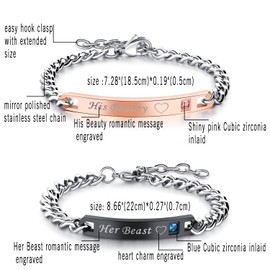 OIDEA Couple Bracelet Stainless Steel Curb Chain Bracelet with Engraving, Gold Rose Gold Silver Bangle Couple Bangle Partner Bracelets Jewellery Gift for Lovers Women Men Couples Valentine's Day, 16.5