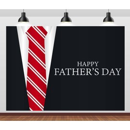 CORFOTO 6x4ft Fabric Happy Father's Day Backdrop Black Tuxedo Red Bow Tie Suit White Shirts Gentleman Photo Background for Father Party Decorations Banner Men Birthday Photoshoot Props
